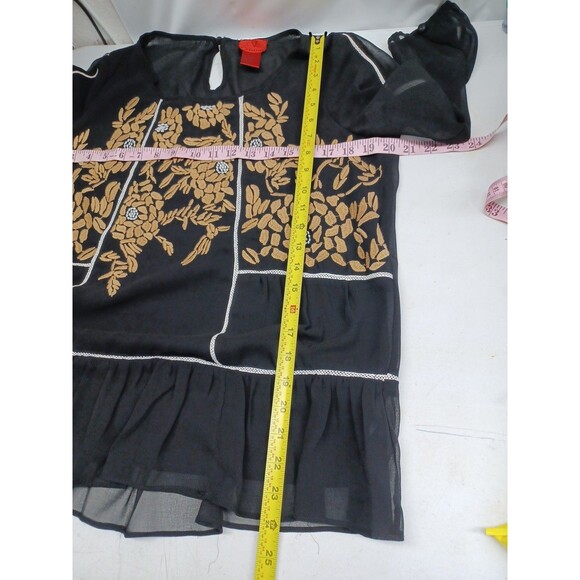 V Cristina Chiffon Tunic Top Sz S Black Gold Semi Sheer - Picture 4 of 5